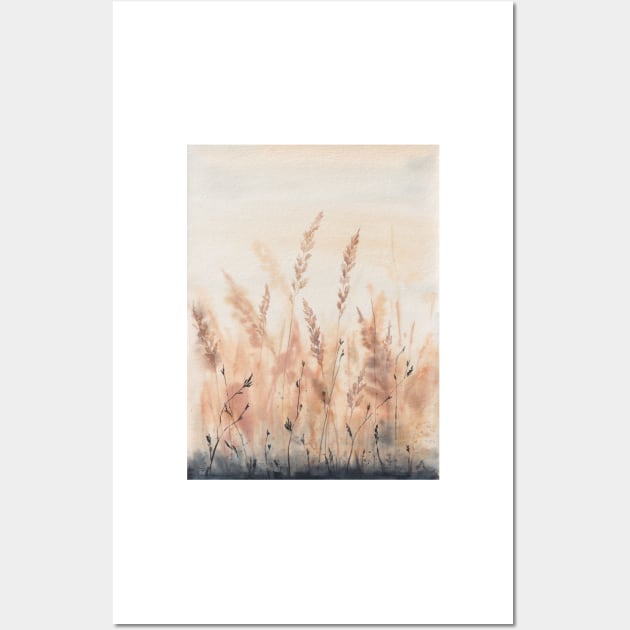 Grass Wildflowers watercolor art. Wall Art by InnaPatiutko